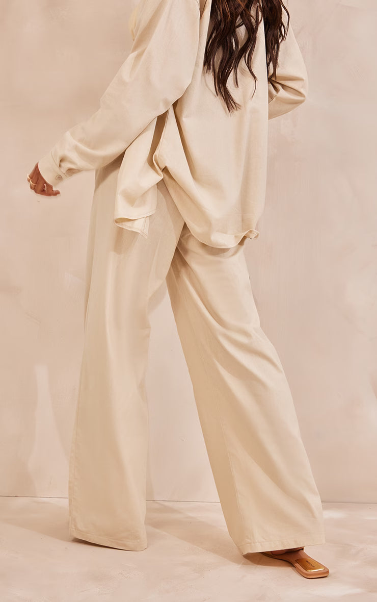 Stone Linen Look Oversized Wide Leg Pants