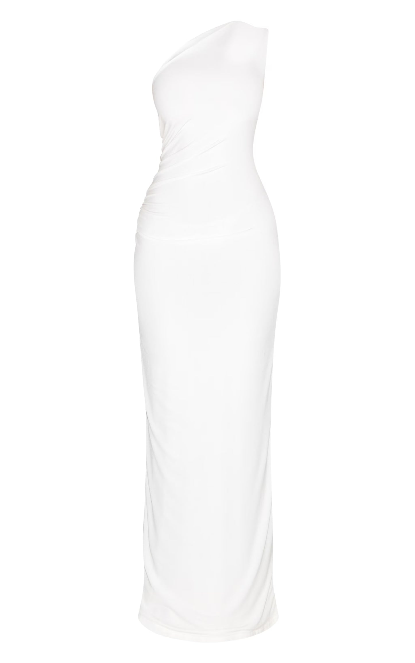 Shape White One Shoulder Ruched Side Maxi Dress