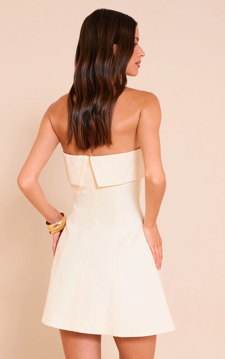 Butter Yellow Bandeau Foldover Detail Mini Dress