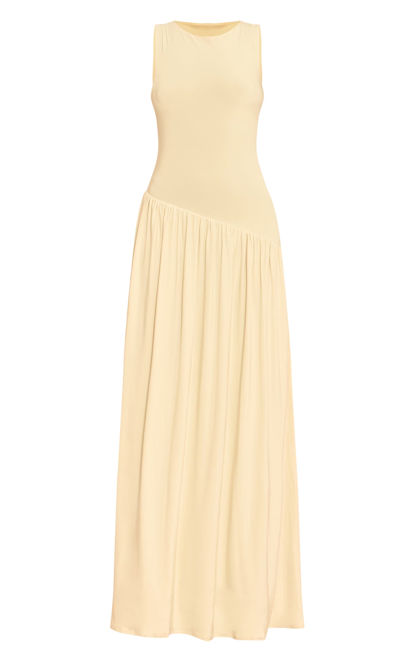 Yellow Double Layer Soft Touch Asymmetric Dropped Waist Maxi Dress