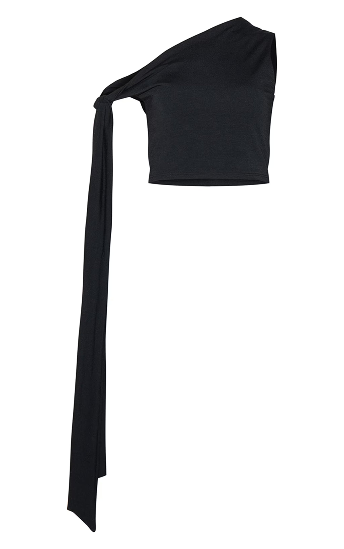 Petite Black Contour Jersey Tie Detail Crop Top
