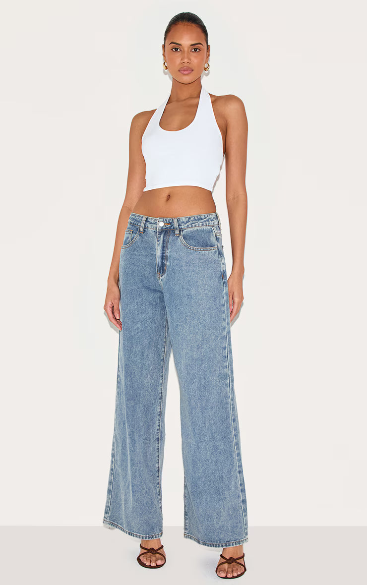 Basic White Slinky Scoop Neck Halter Top