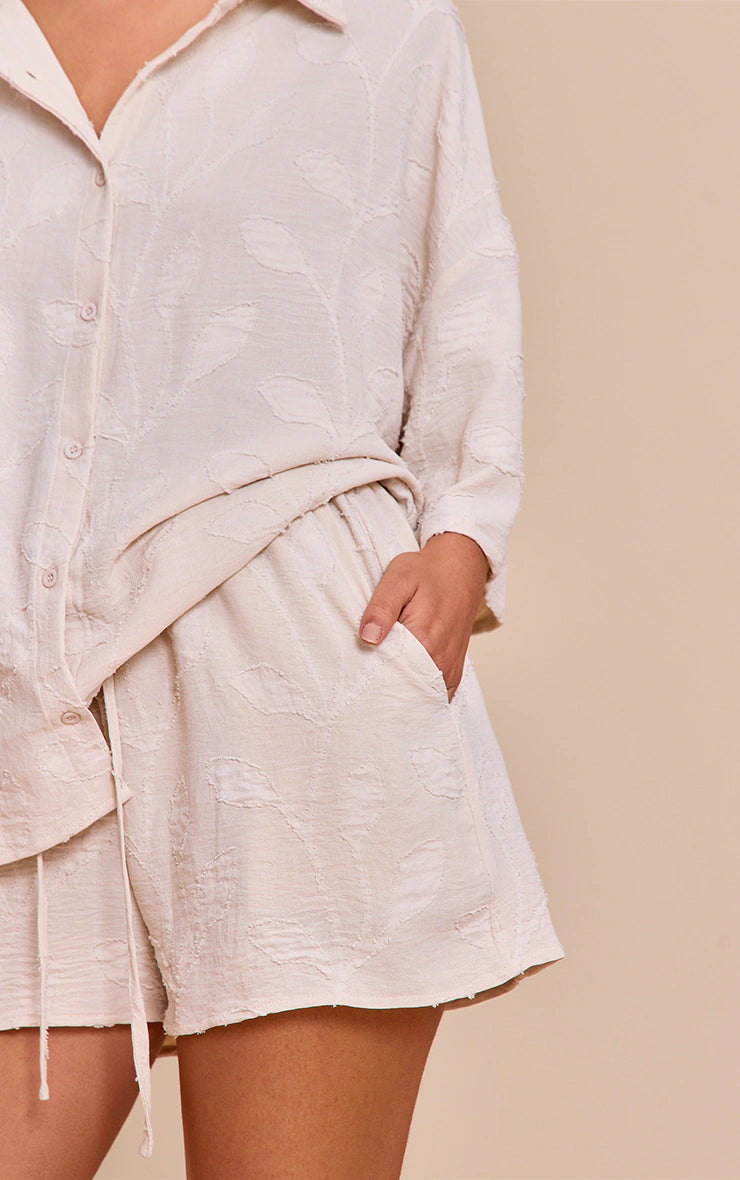 Cream Embroidered Floral Floaty Shorts