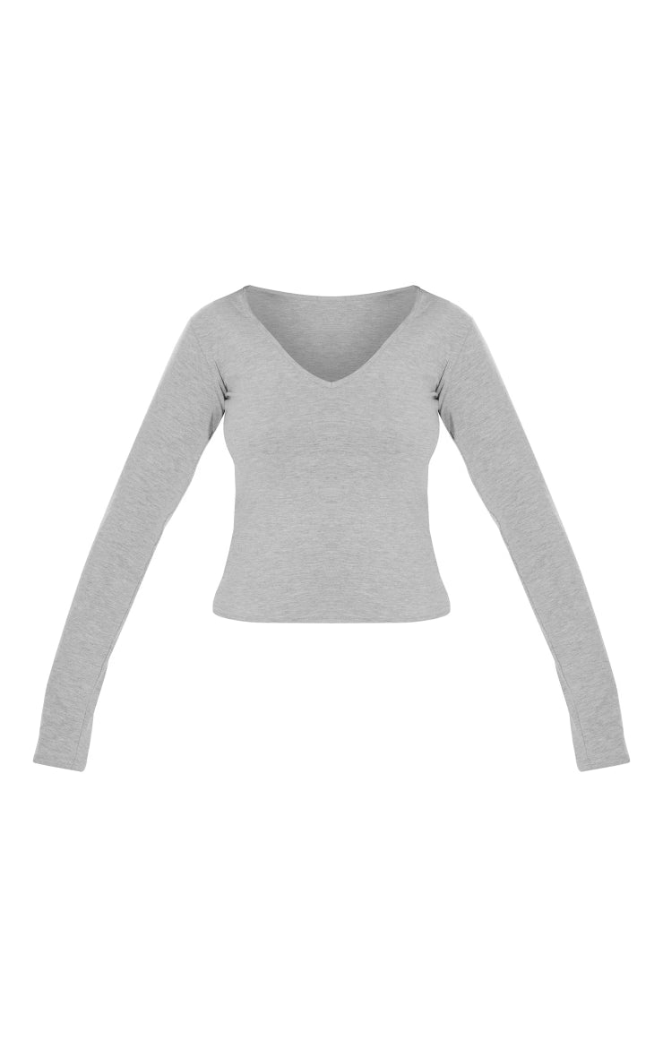 Basic Grey Marl Cotton Blend Longline Long Sleeve Top