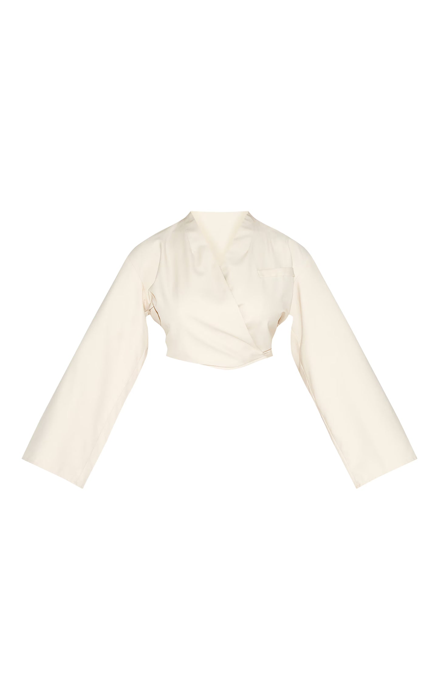 Shape White Tailored Wrap Ver Flared Sleeve Cropped Blazer Top