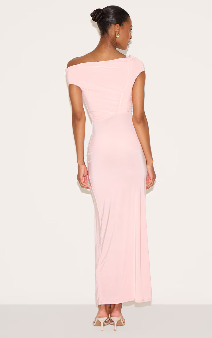 Blush Rose Slinky Twist Detail Maxi Dress