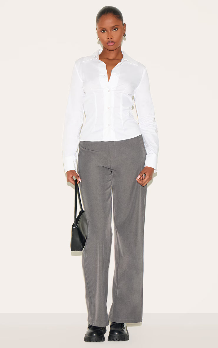 White Fitted Long Sleeve Shirt