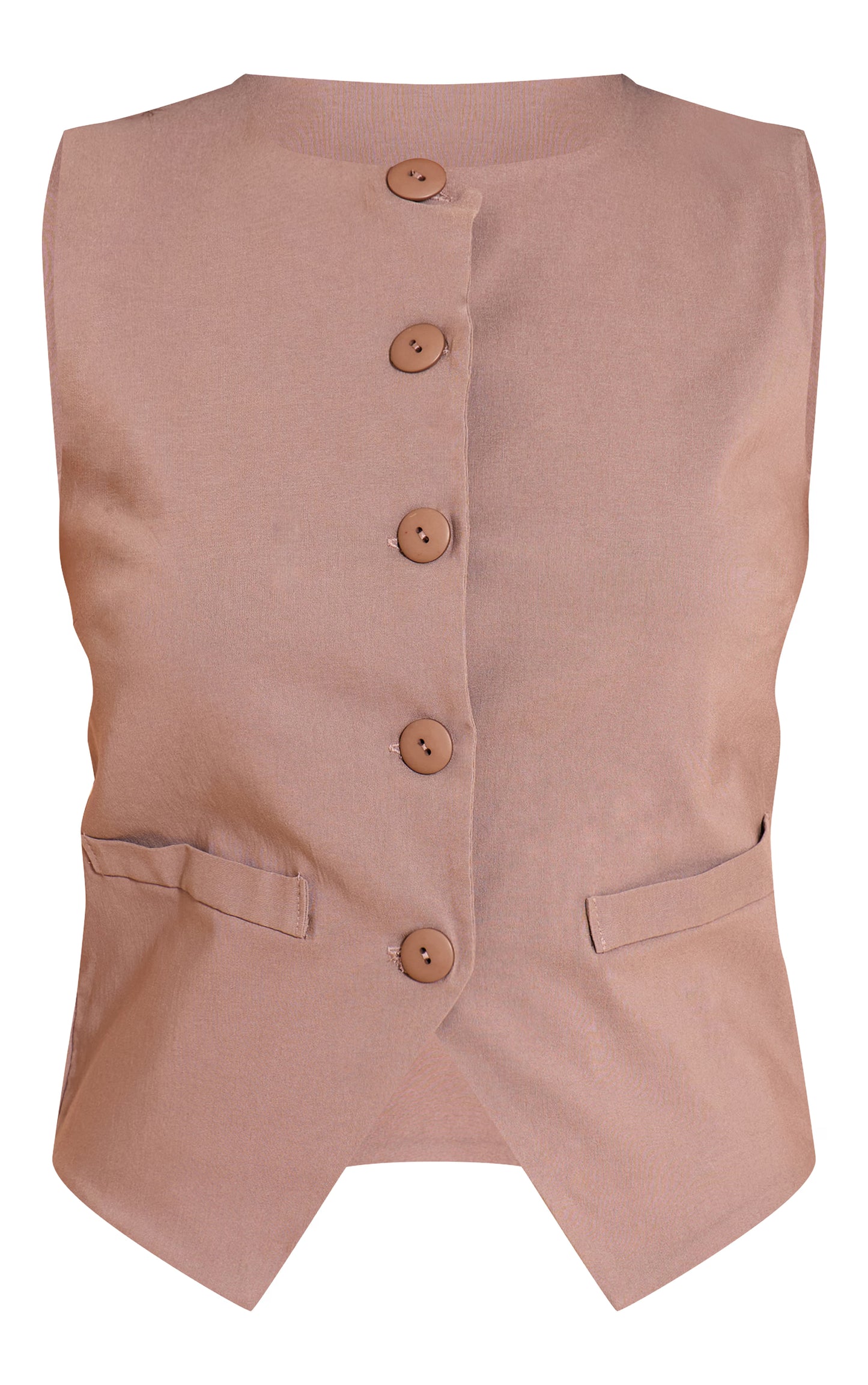 Mushroom Round Neck Button Down Vest