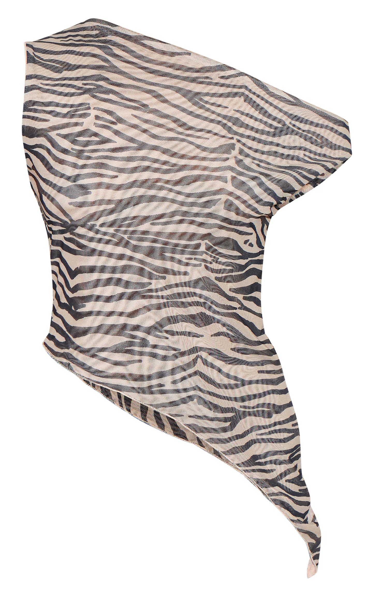 Black Zebra Print Double Layer Asymmetric Neck Mesh Top