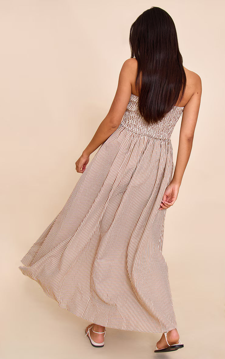 Chesnut Striped Bandeau Maxi Dress