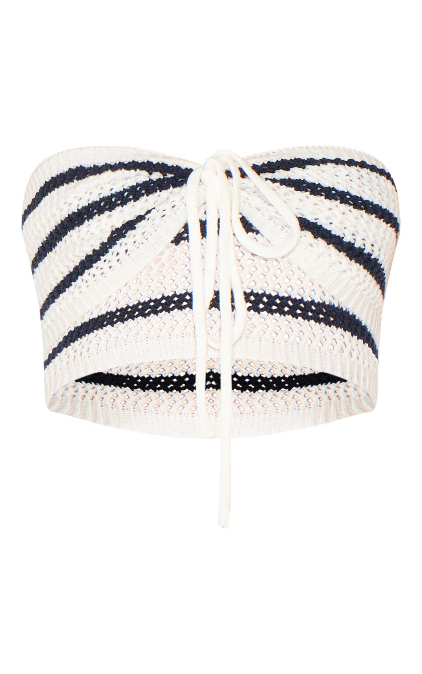 Navy Bandeau Crochet Stripe Knit Top