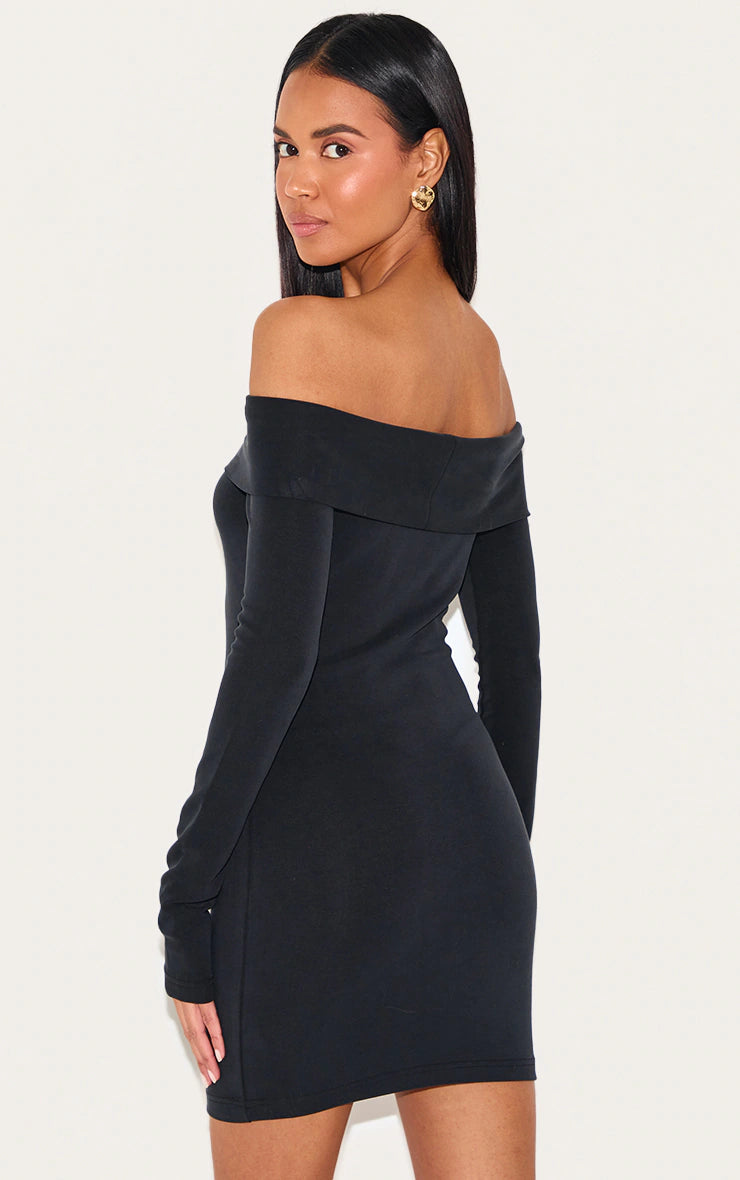 Black Premium Contour Bardot Bodycon Dress