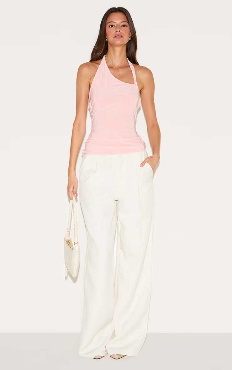 Salmon Slinky Halterneck Knot Detail Top