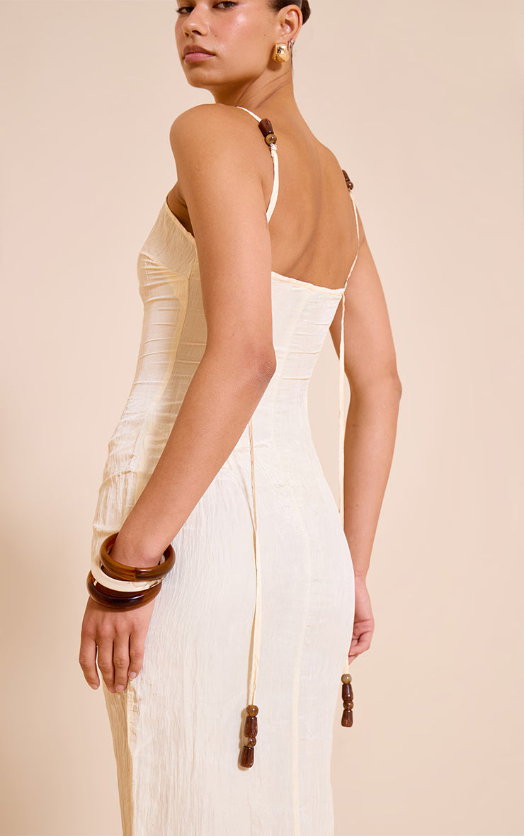 Natural Textured Beaded Detail Strappy Maxi Dress