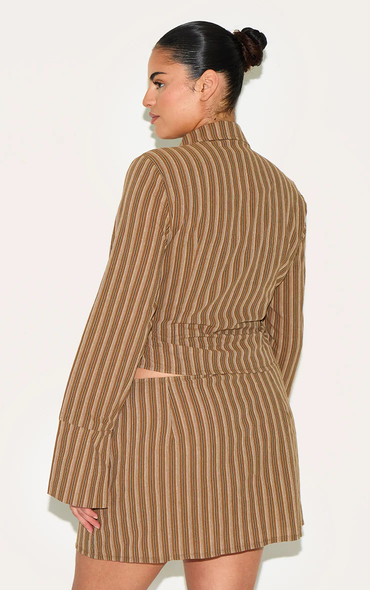 Plus Brown Pinstripe Fitted Shirt