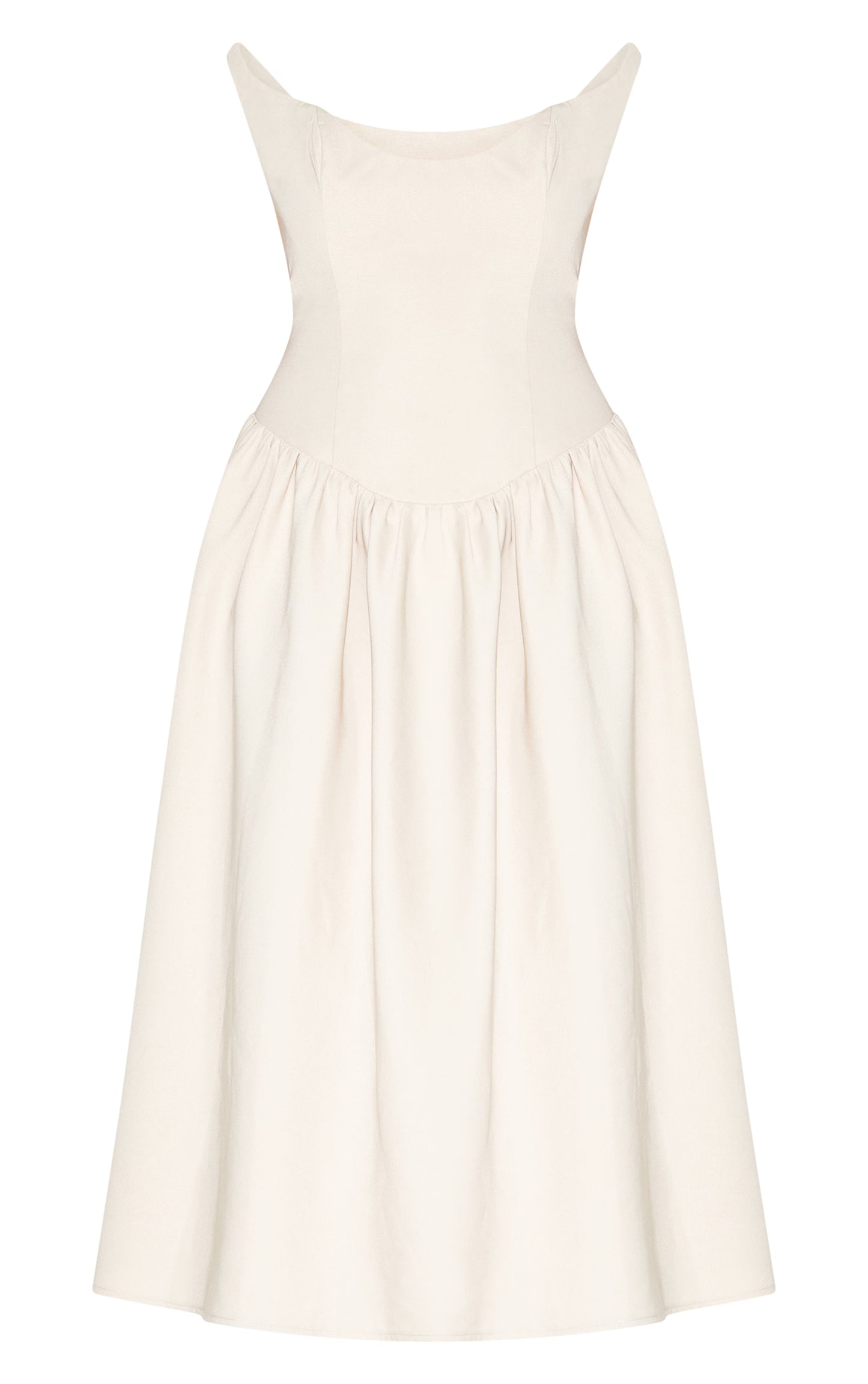 Plus Cream Woven Dipped Bardot Ruched Midaxi Dress