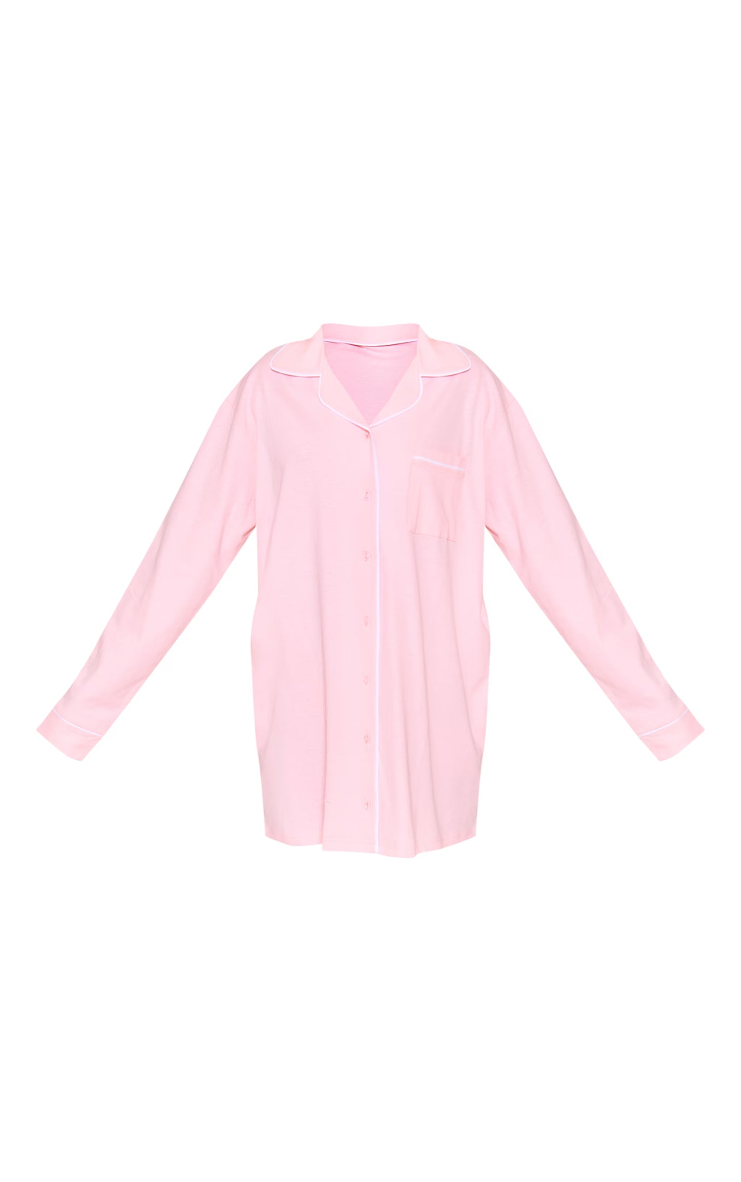 Baby Pink Jersey Piping Detail Long Sleeve Nightdress