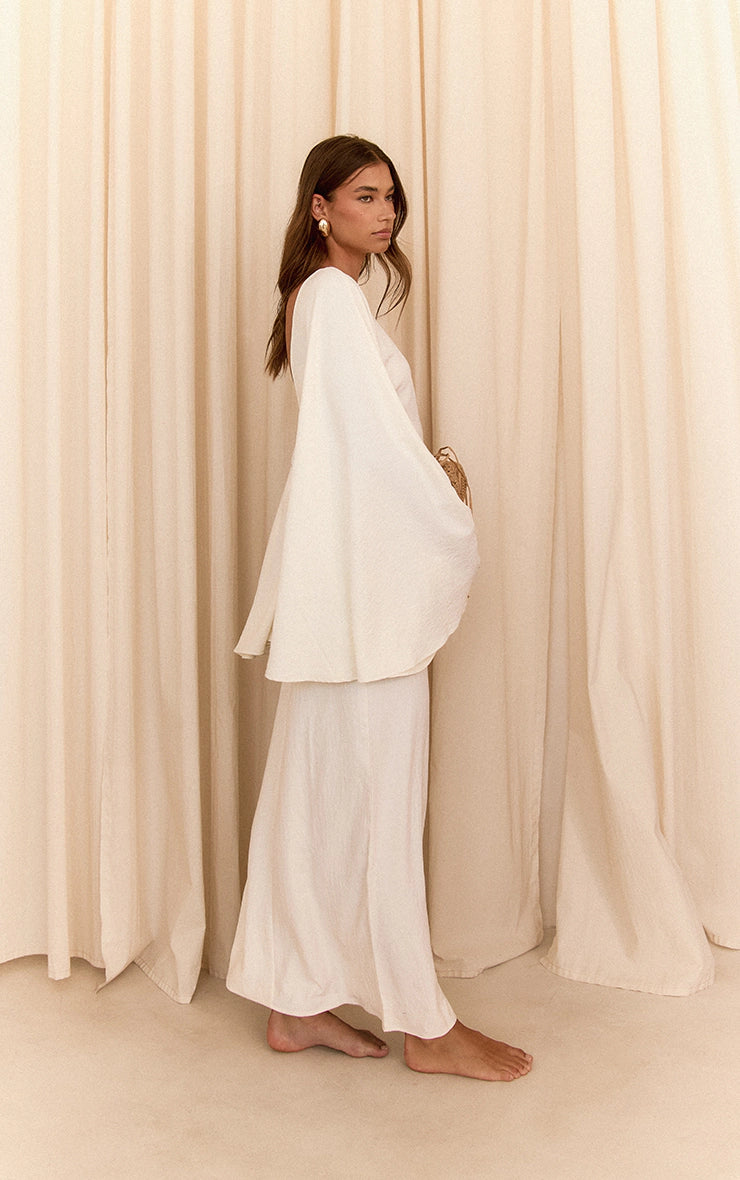 Cream Floaty Woven Flared Sleeve Maxi Dress