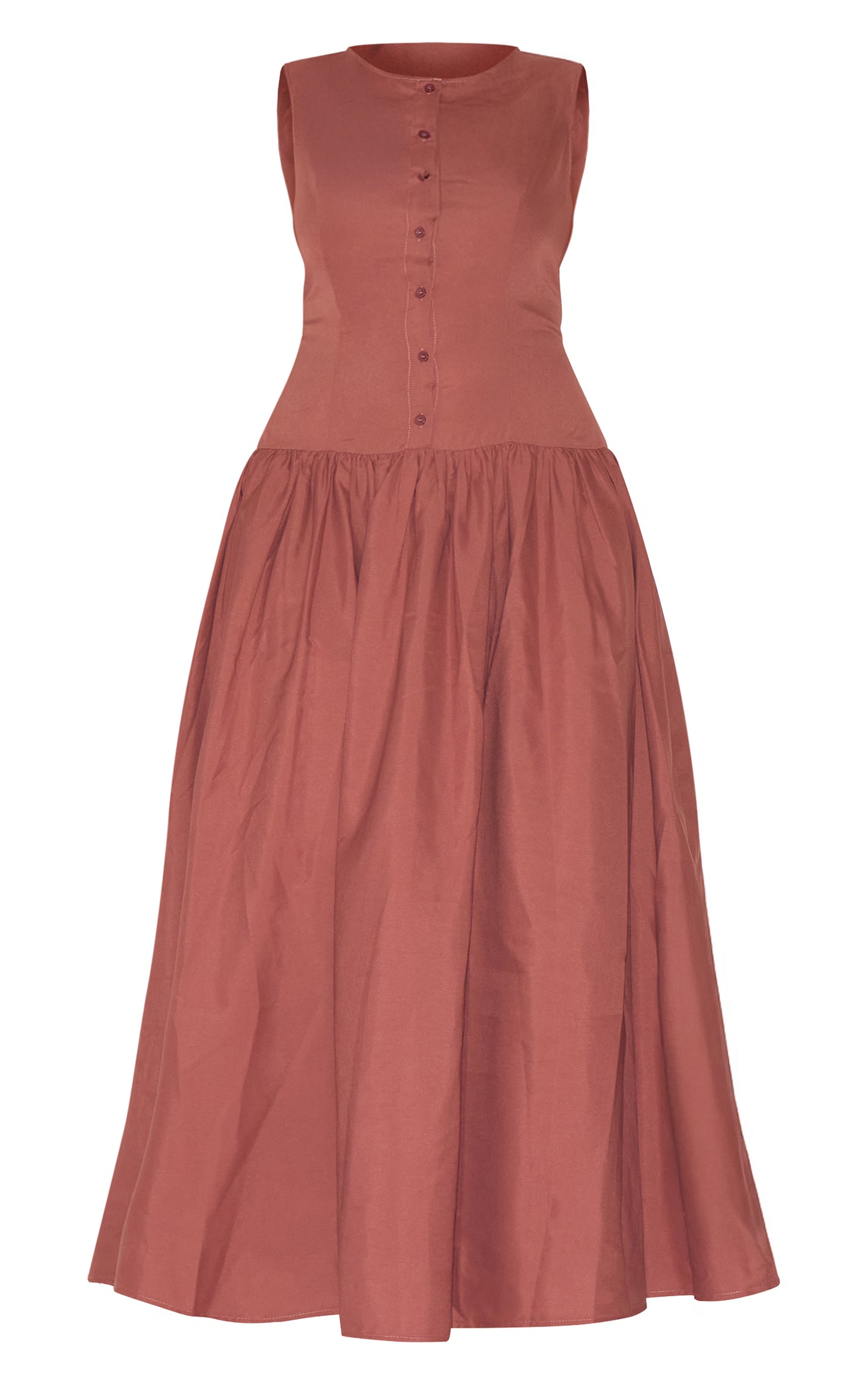 Plus Brown Button Down Drop Waist Maxi Dress