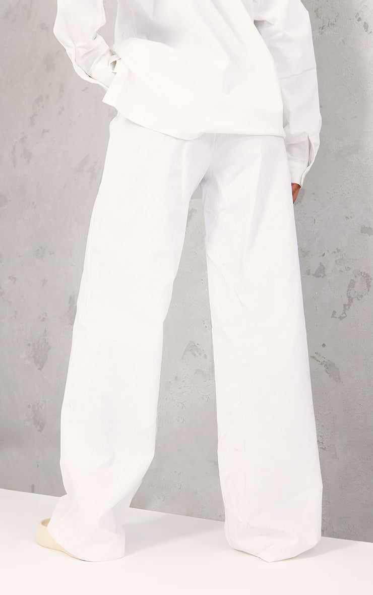 White Linen Look Oversized Wide Leg Pants