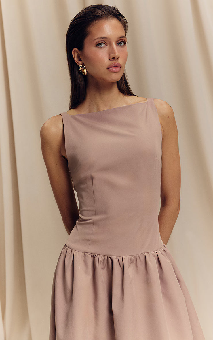 Taupe Dropped Waist Midaxi Dress