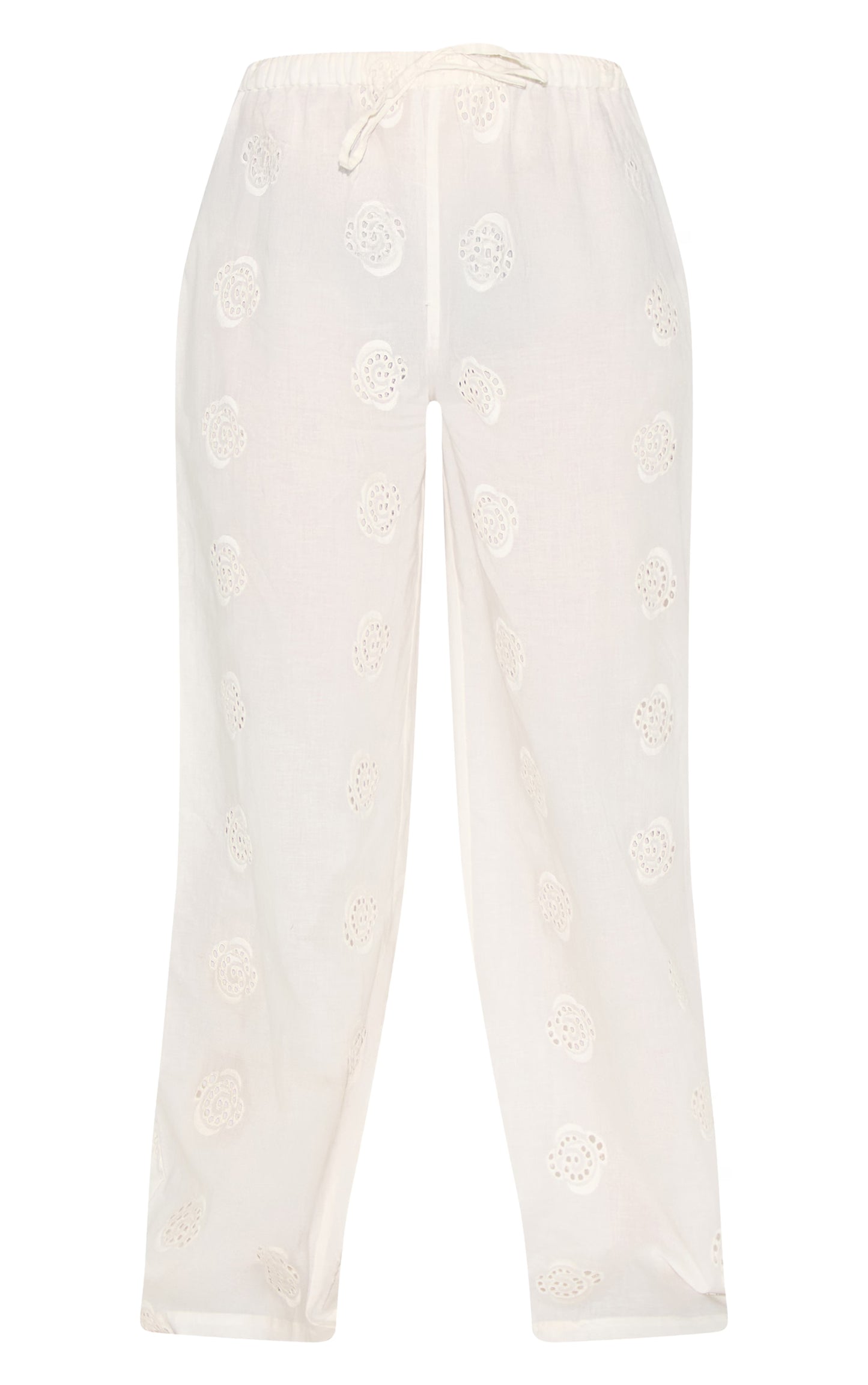 White Broderie Swirl Detail Straight Leg Pants