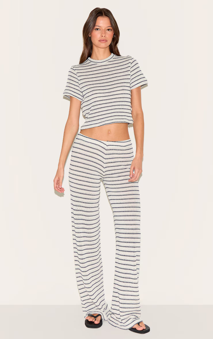 Navy Textured Striped Top