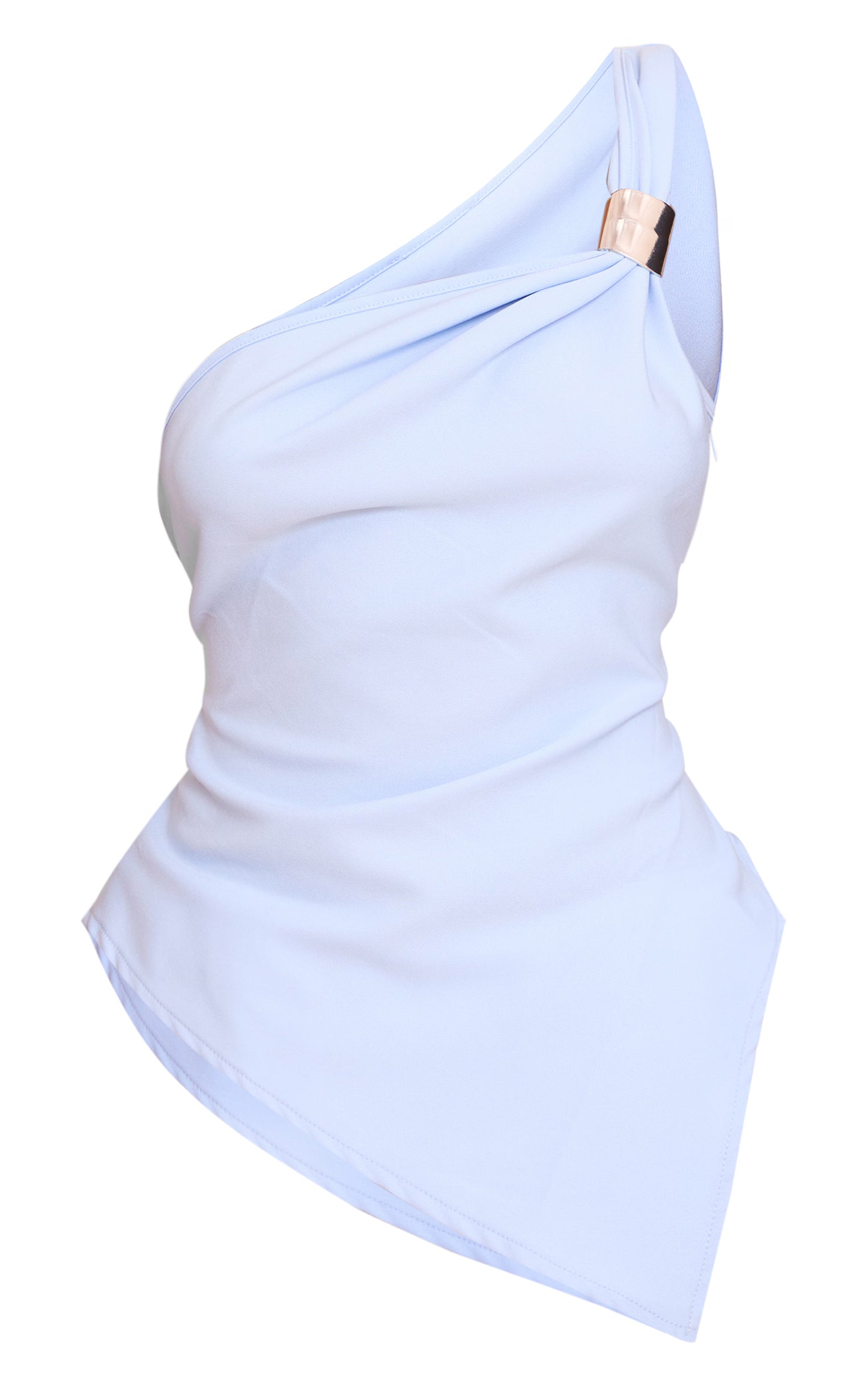Sky Blue Asymmetric One Shoulder Trim Detail Long Top