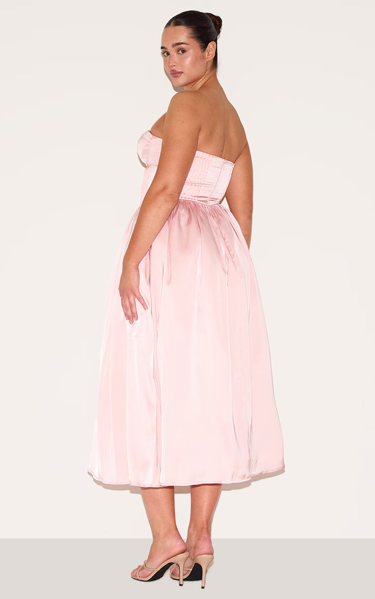 Shape Blush Satin Corseted Shift Midaxi Dress