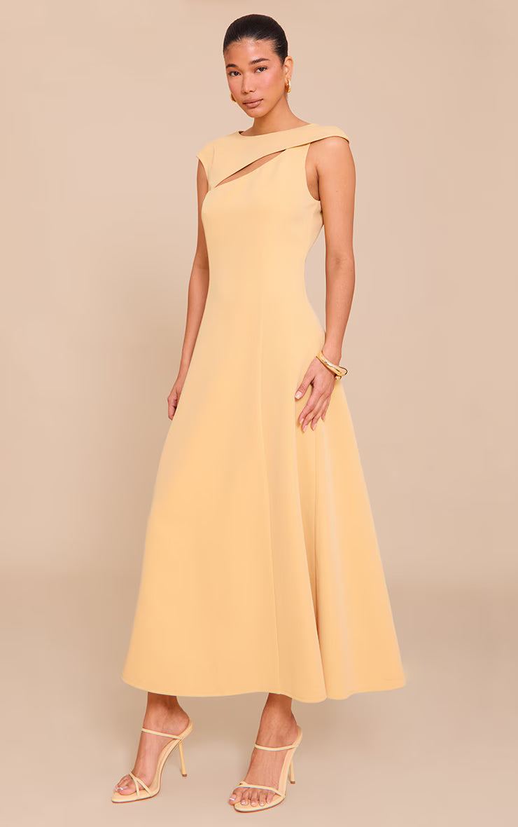 Butter Yellow Asymmetric Cut Out Detail Maxi Dress