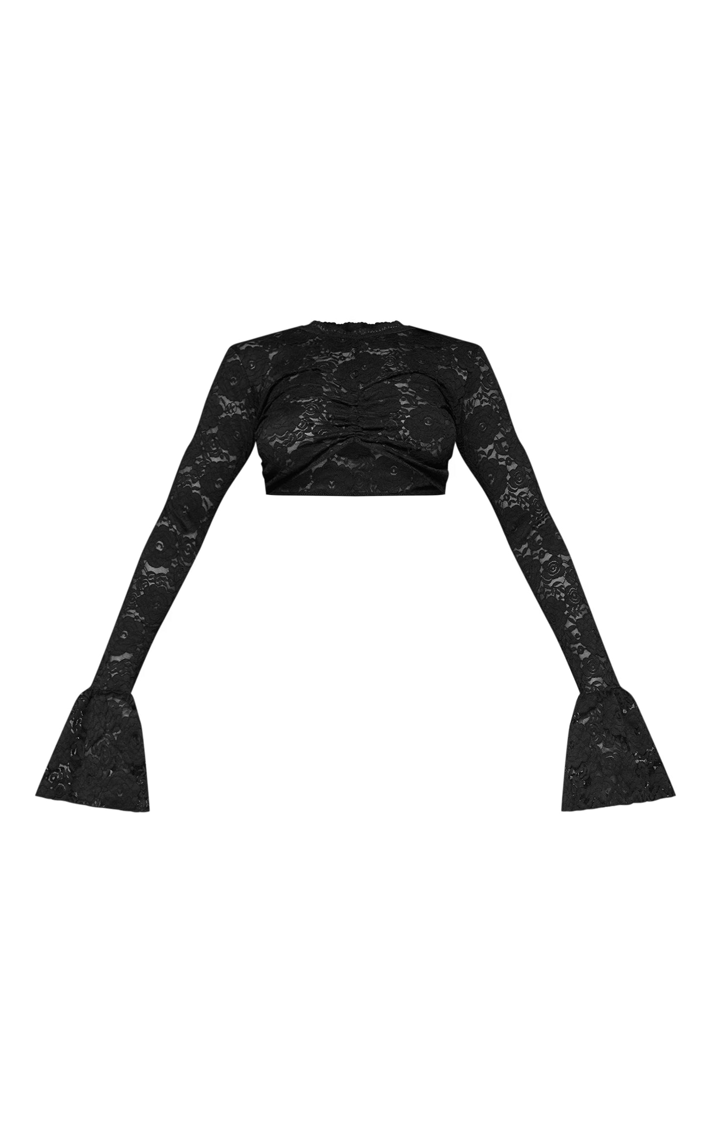 Black Lace Extreme Crop Long Sleeve Top