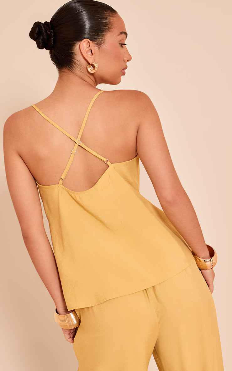 Mustard Woven Tie Front Floaty Cami Top