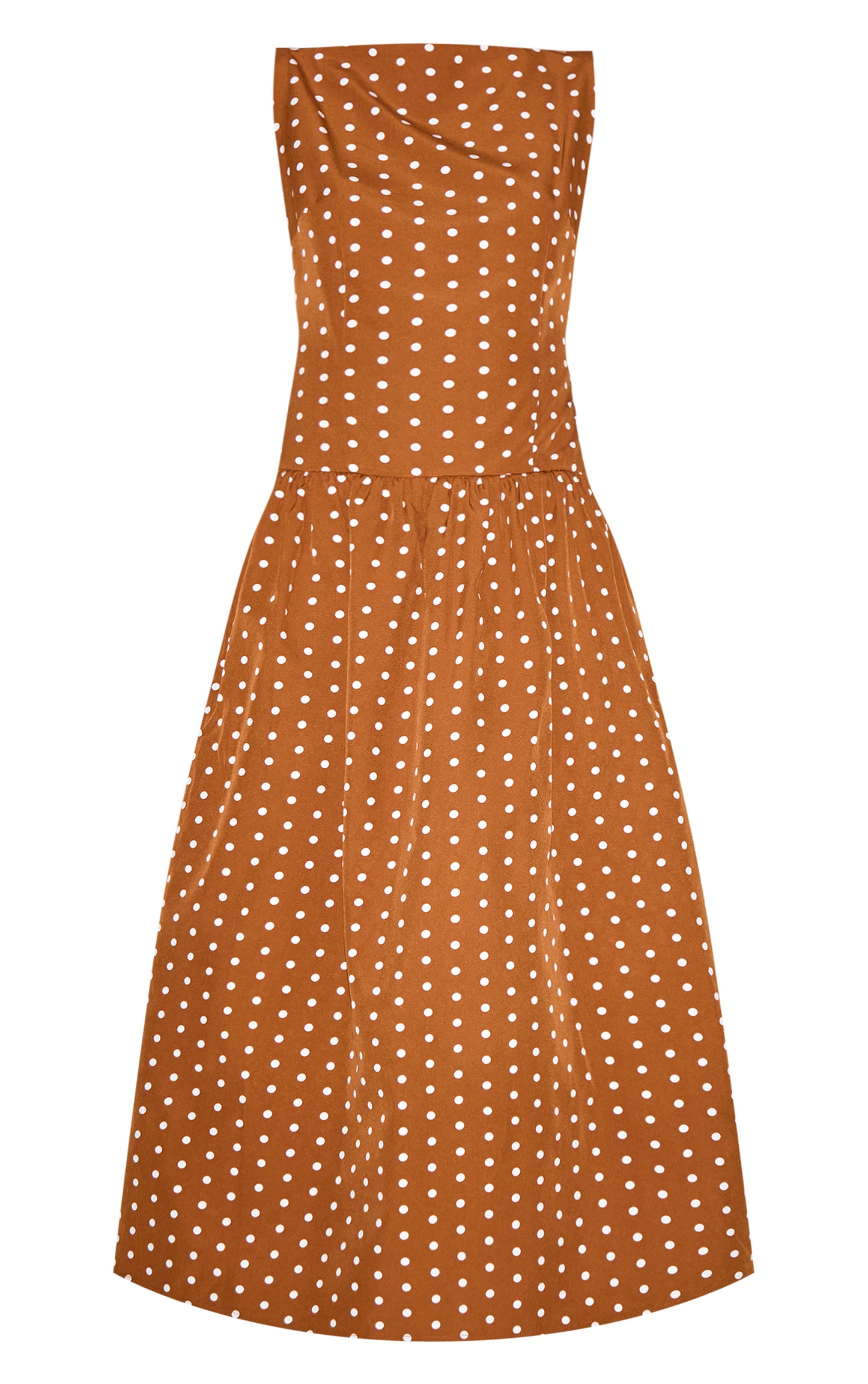 Brown Polka Dot Dropped Waist Midaxi Dress