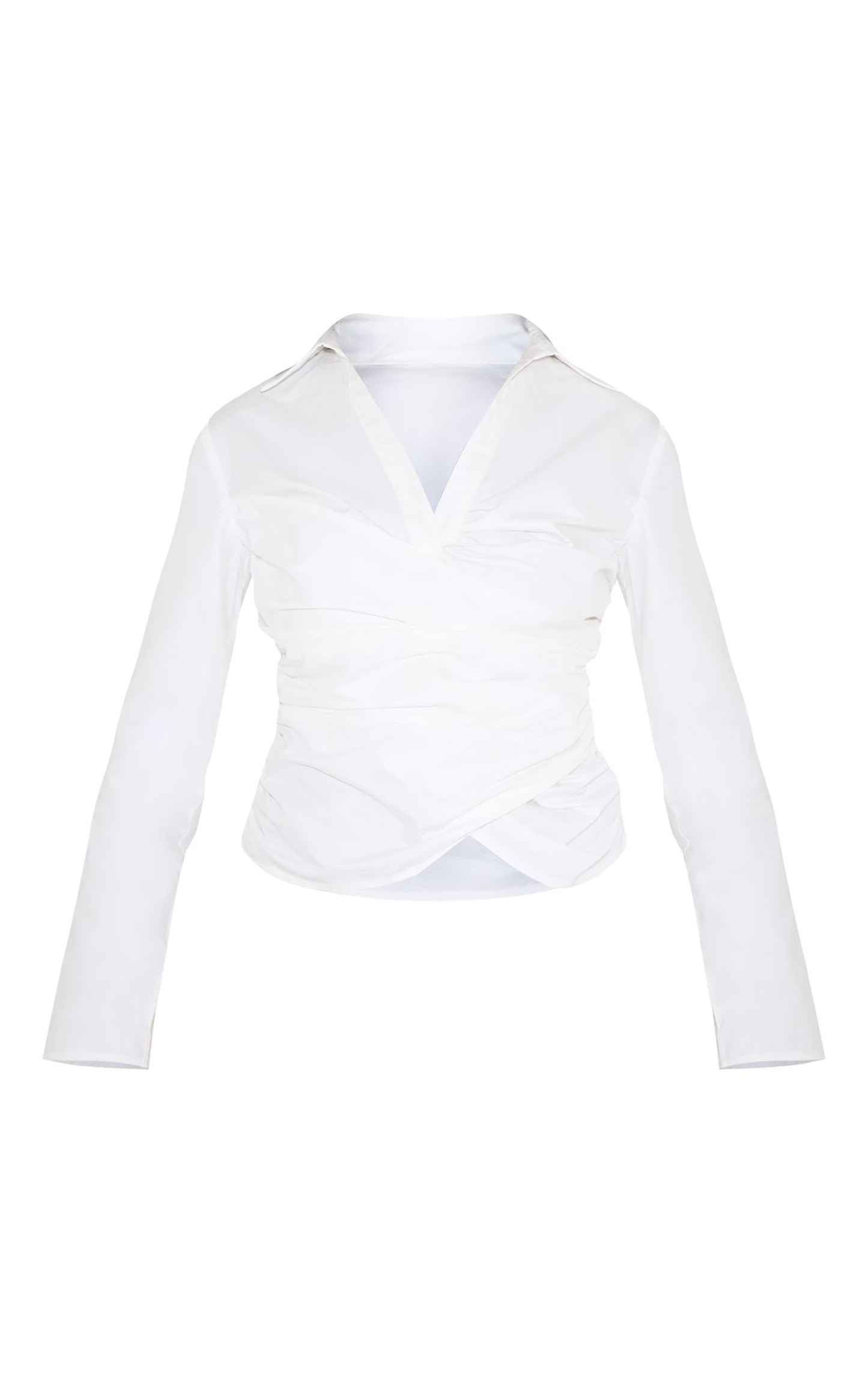 White Cotton Fitted Wrap Detail Shirt