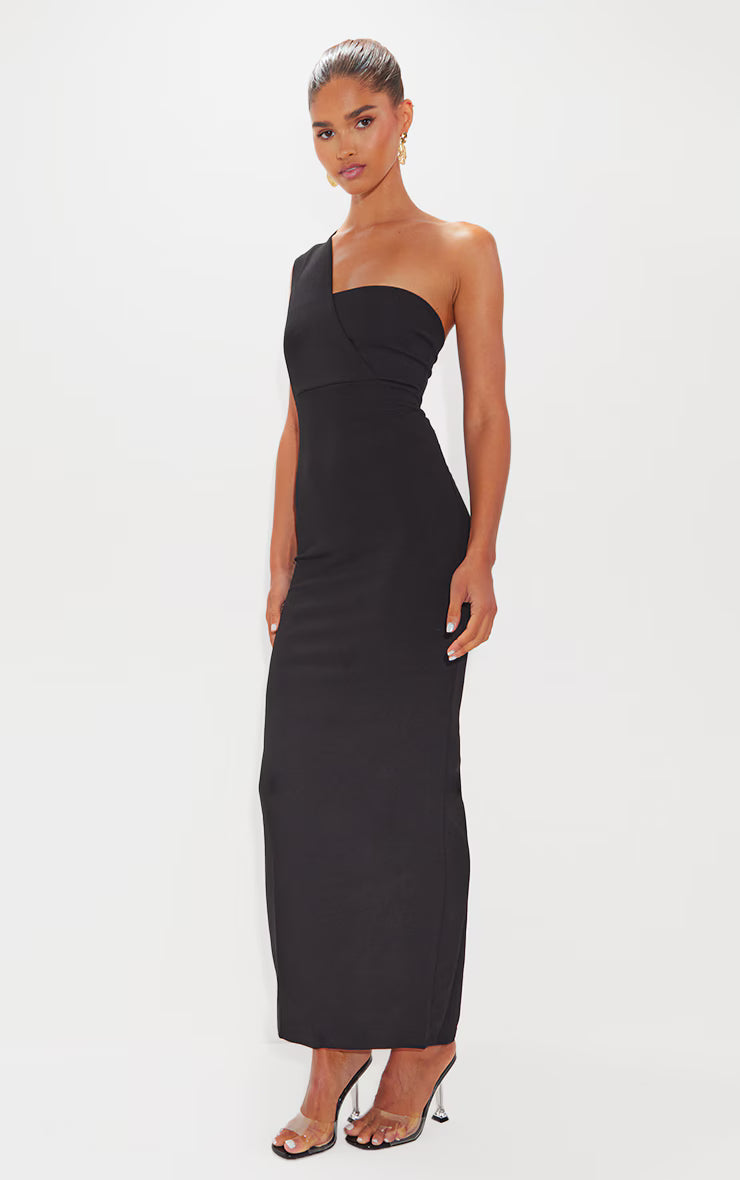 Black One Shoulder Fitted Maxi Dress