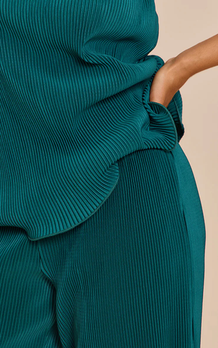 Petite Teal Plisse Frilled Edge Bandeau Top