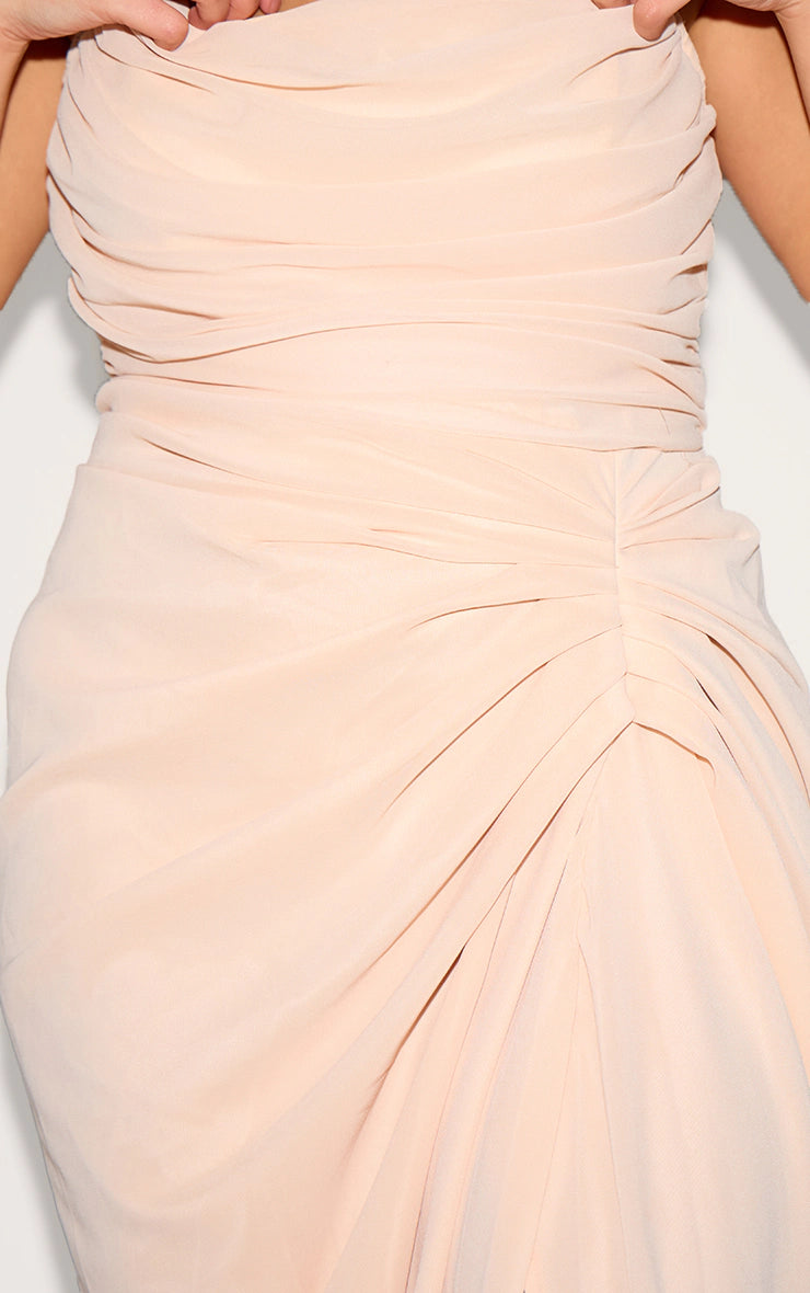 Plus Cream Ruched Drape Midi Dress