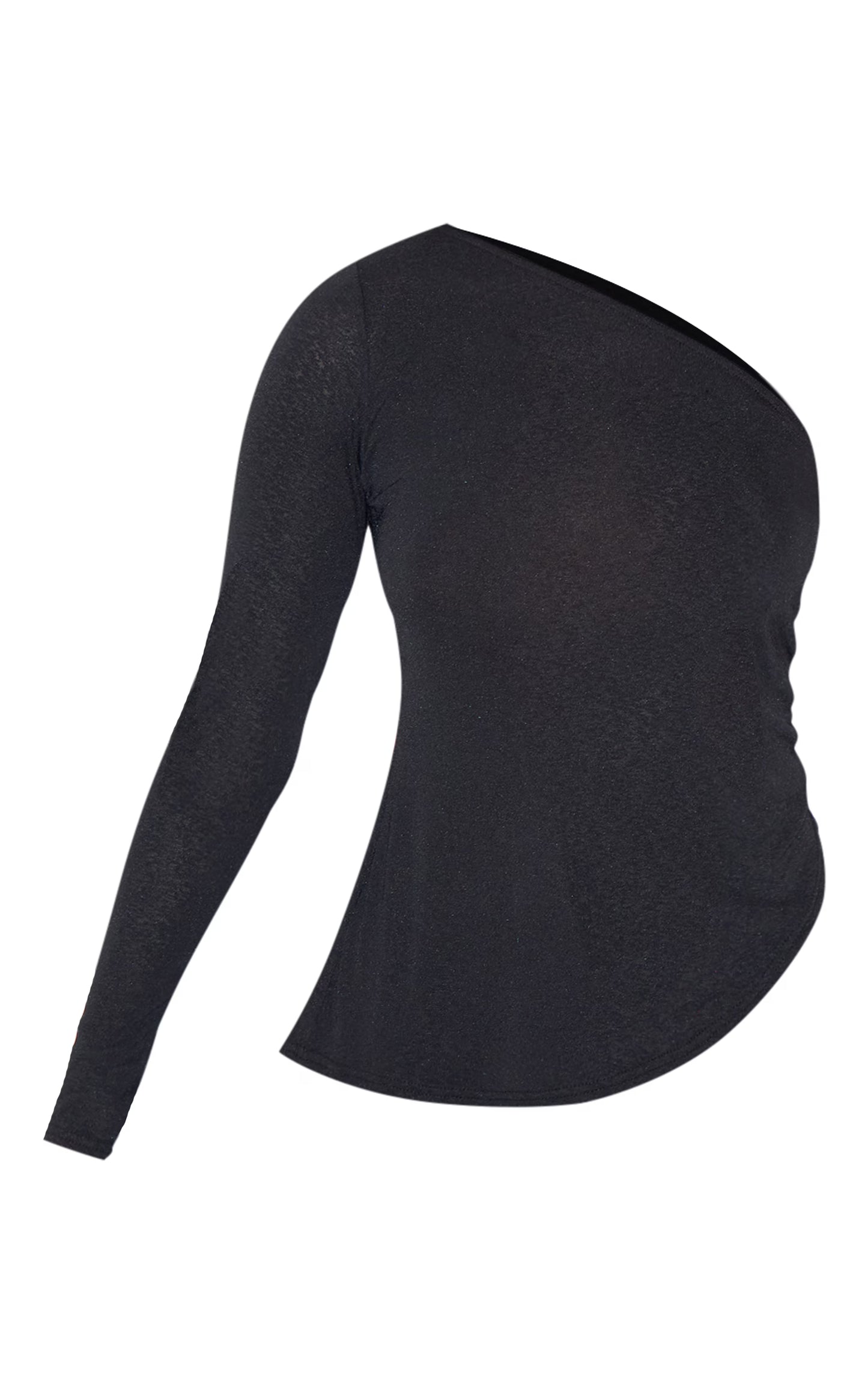 Black Burnout Mesh One Shoulder Detail Long Top