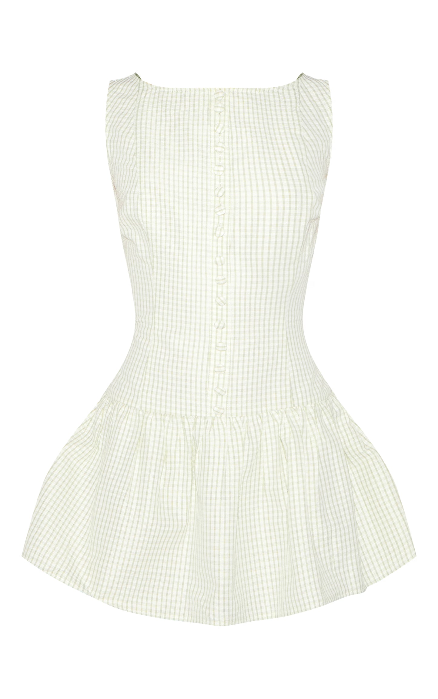 Sage Green Checked Scoop Back Button Down Shift Dress