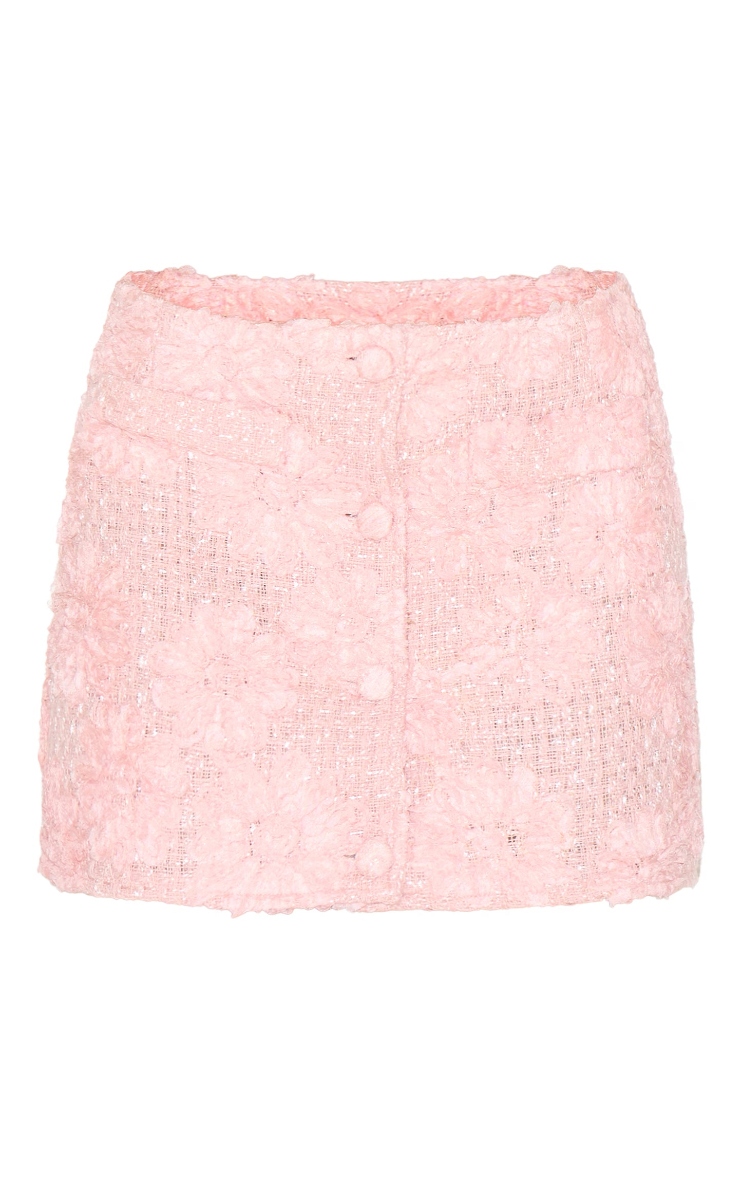 Light Pink Floral Boucle Button Up Mini Skirt