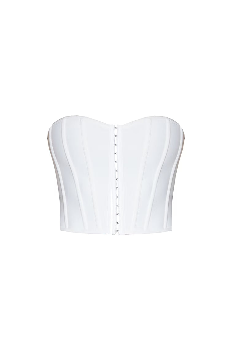 Cream Bandage Hook And Eye Structured Corset