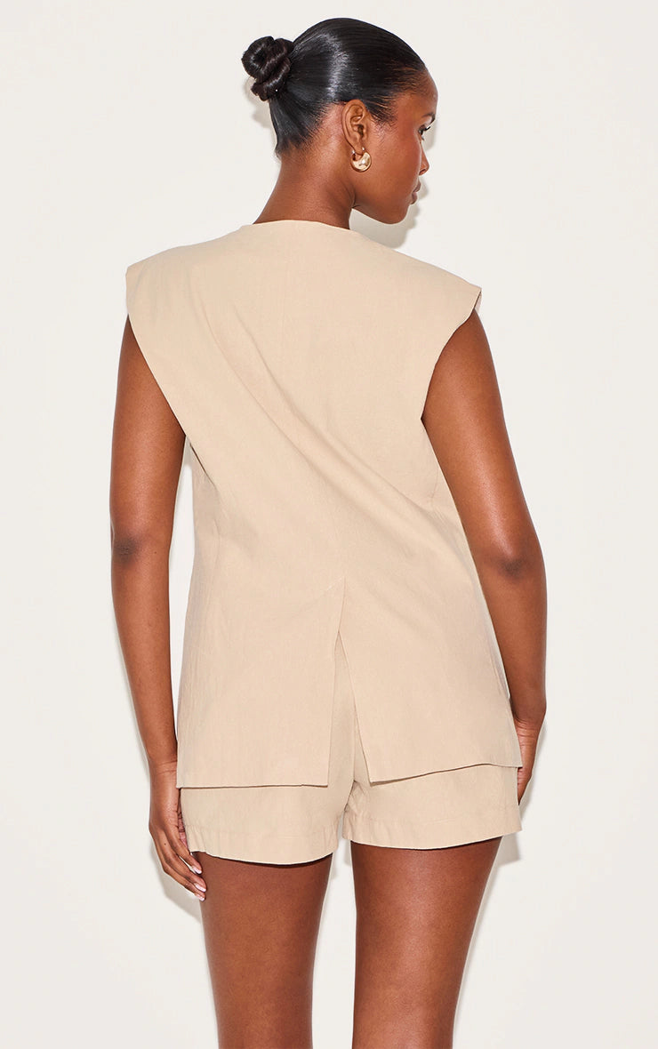 Sand Linen Look Longline Vest
