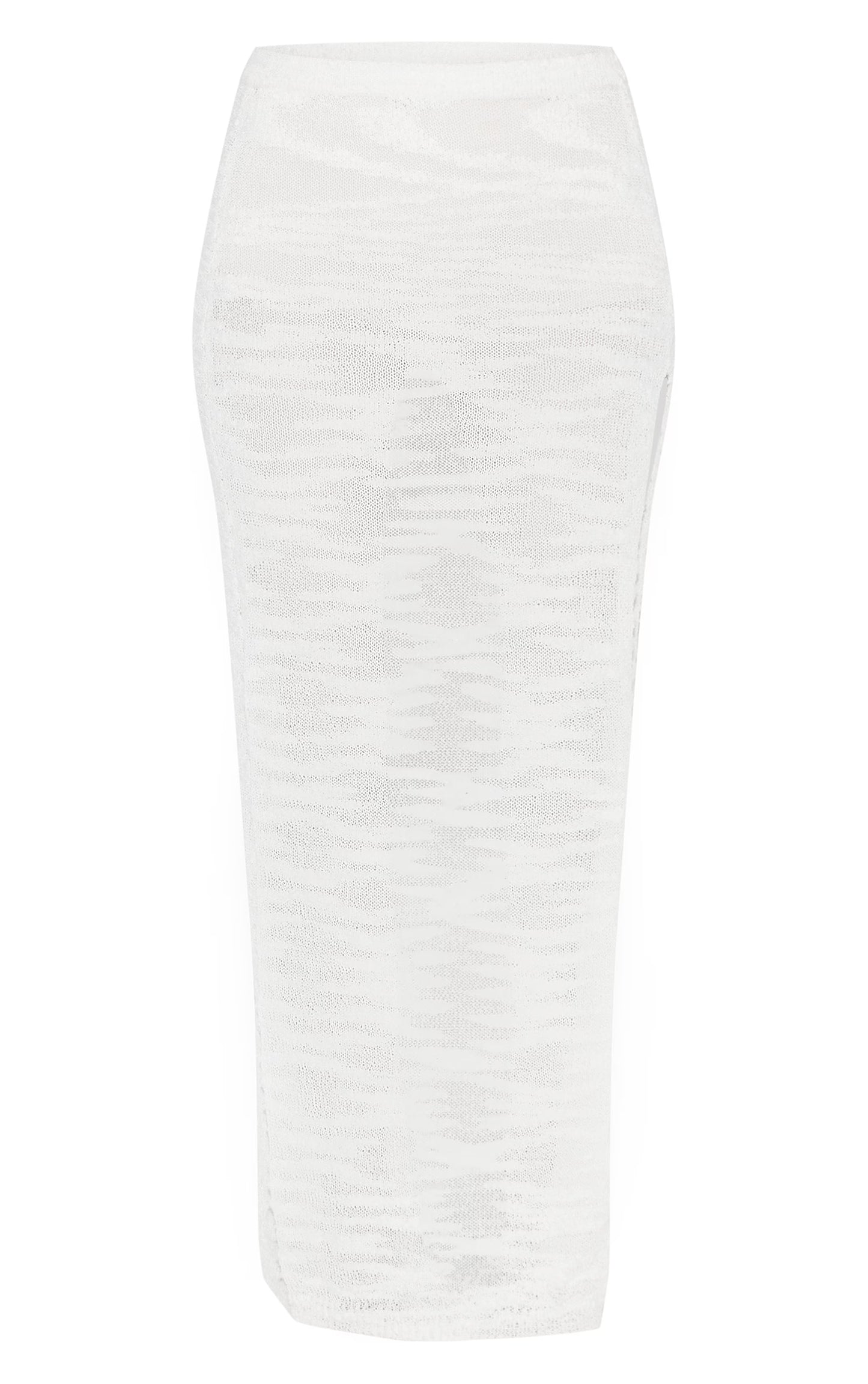 Ecru Sheer Bobble Crochet Side Split Maxi Skirt