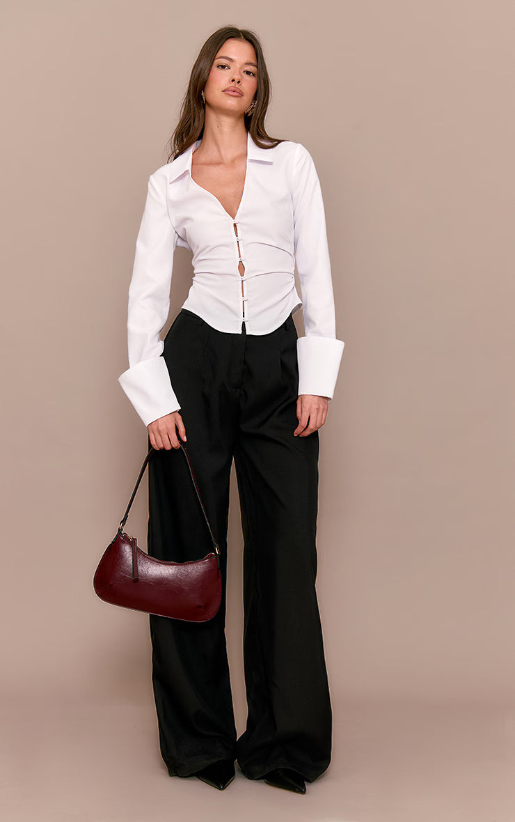 White Fitted Woven Deep Cuff Shirt