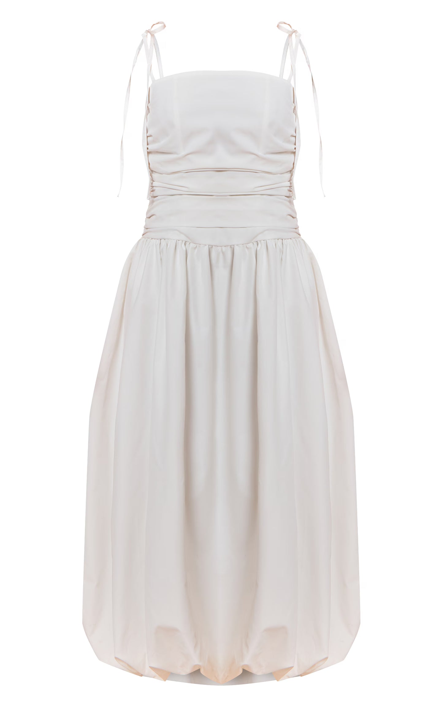 Petite White Spaghetti Strap Puff Midi Dress