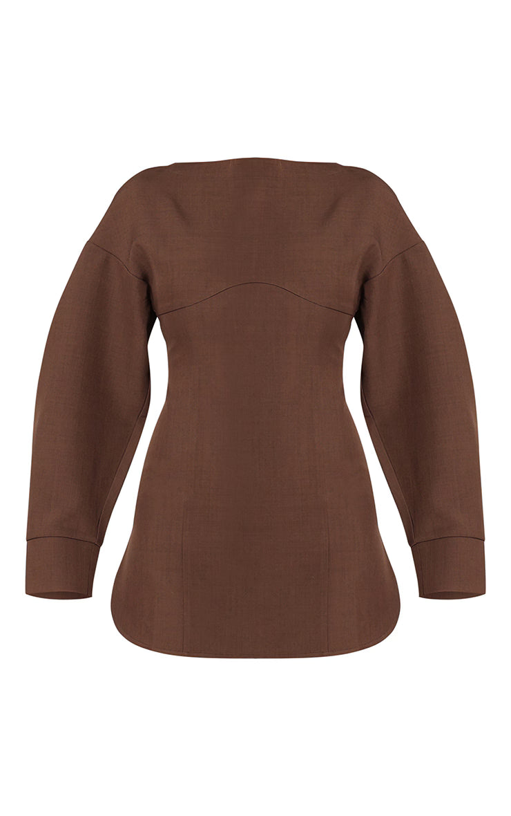 Chocolate Tailored Long Sleeve Shift Dress