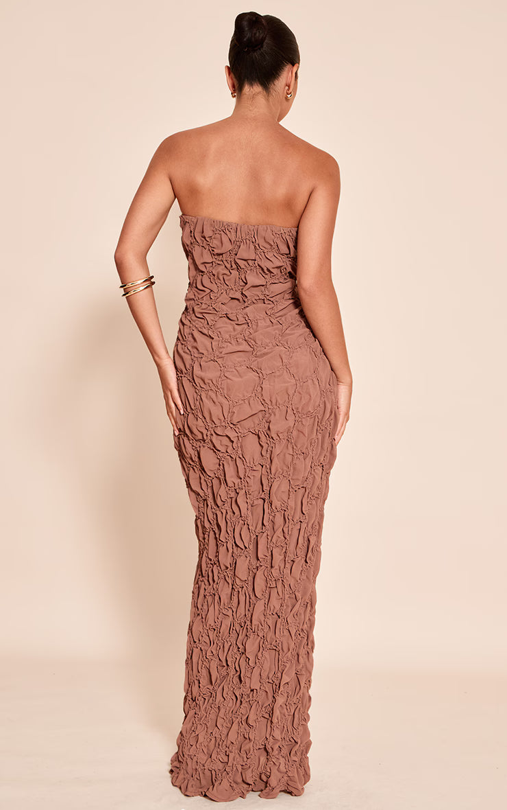 Chocolate Textured Bandeau Maxi Dress
