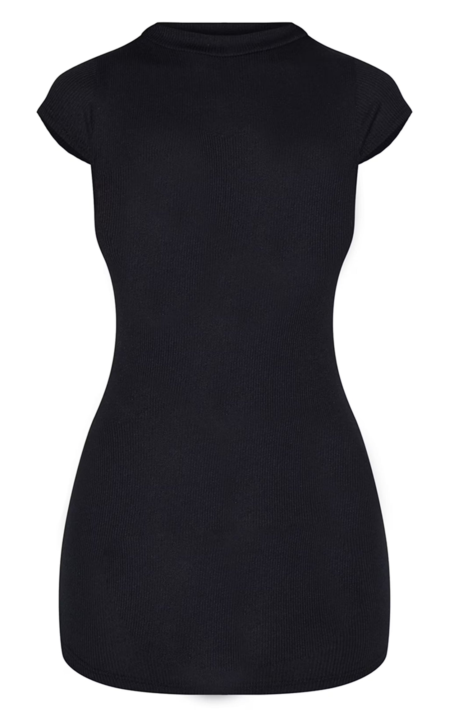 Black High Neck Ribbed Bodycon Dress