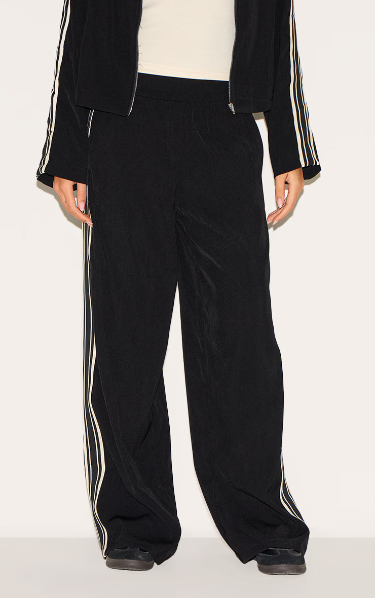 Black Side Stripe Woven Wide Leg Pants