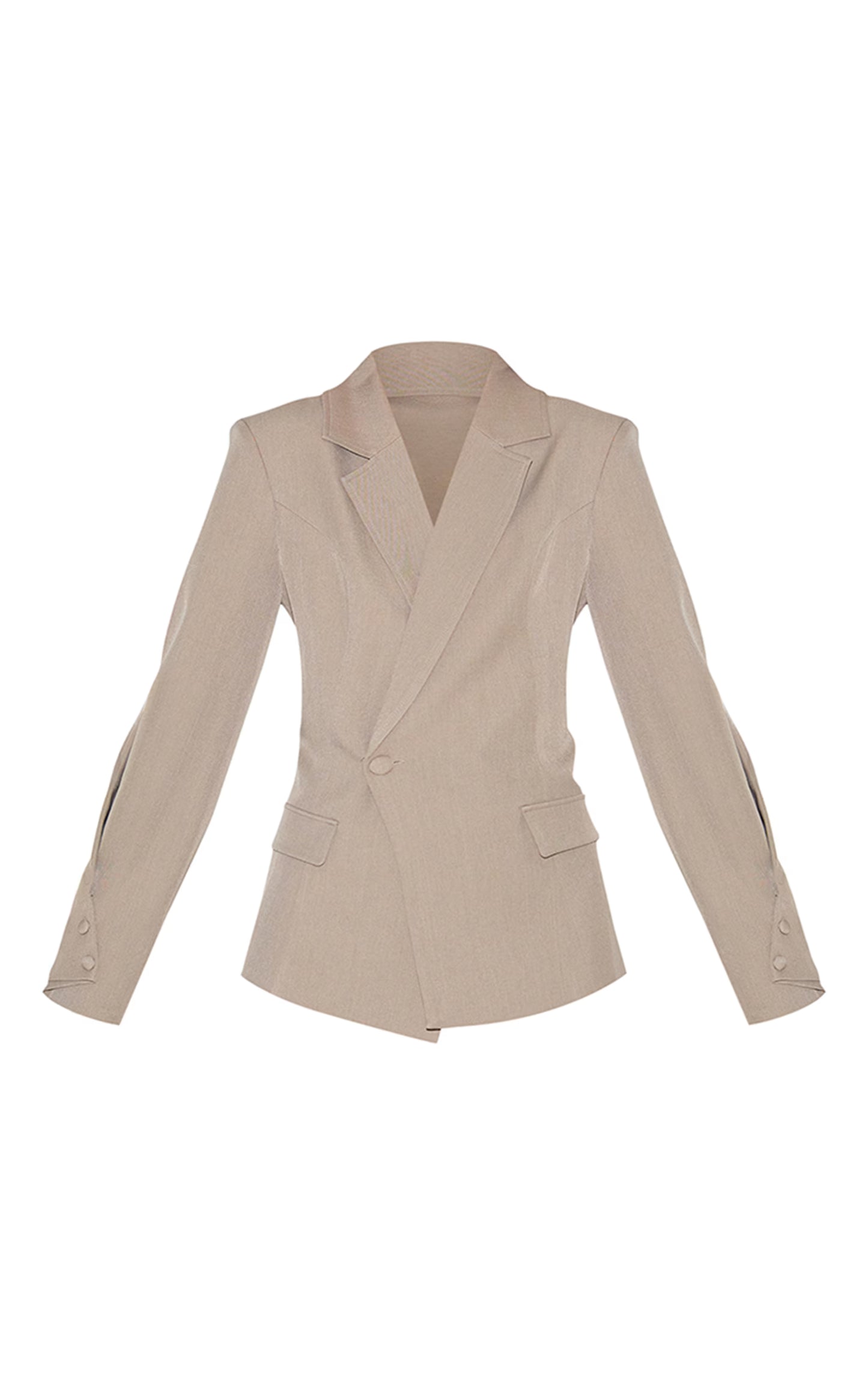 Mushroom Woven Cinched Waist Fitted Blazer